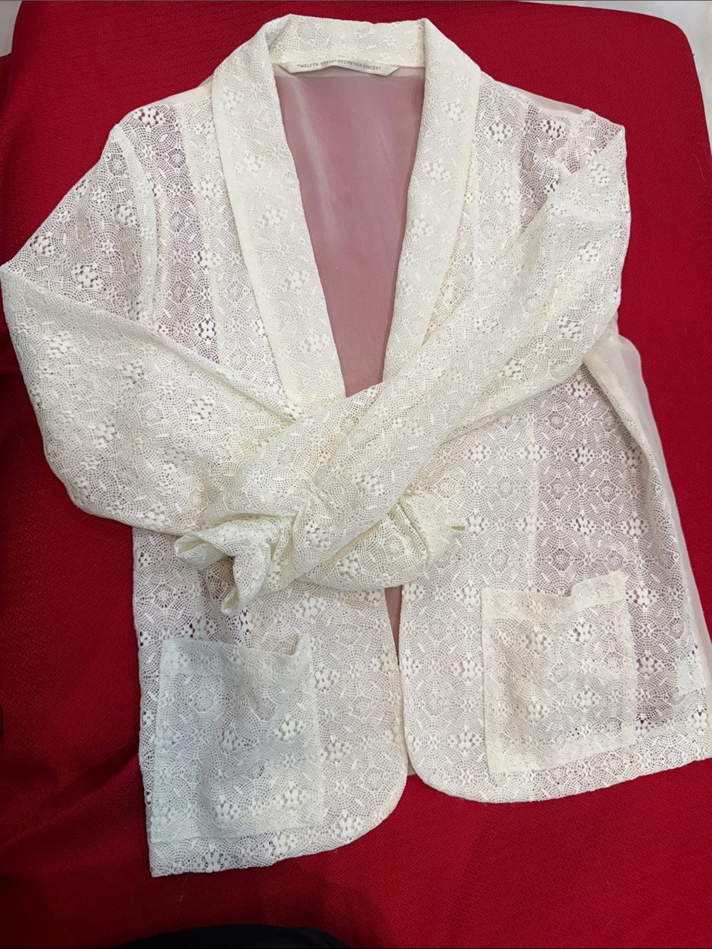 Twelfth Street by Cynthia Vincent Lace & Silk Draped Kimono Cardigan